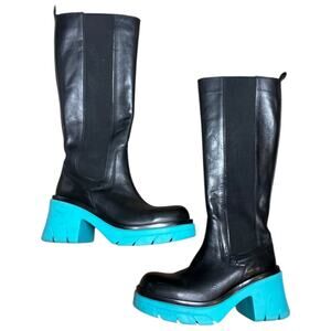 Steve Madden Dacy Tall Leather Boots Blue Black Chunky Platform size 9 Shoes